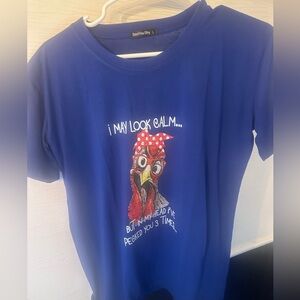 Blue Graphic T-Shirt with Chicken Print